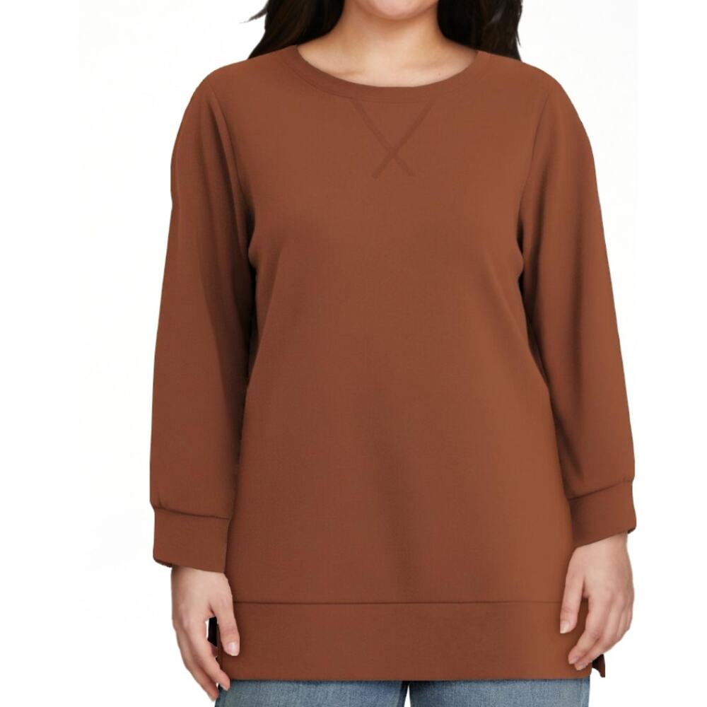 MOSHU Crewneck Sweatshirts for Women Caramel Color Side Split Size Large
